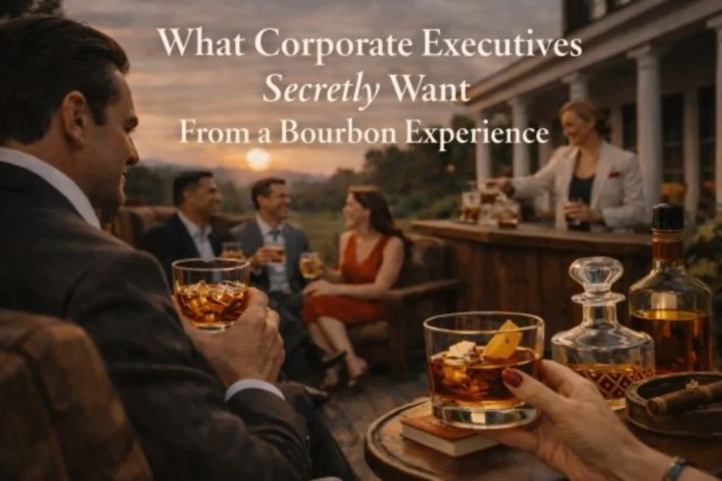 Executives enjoying bourbon tasting on outdoor terrace